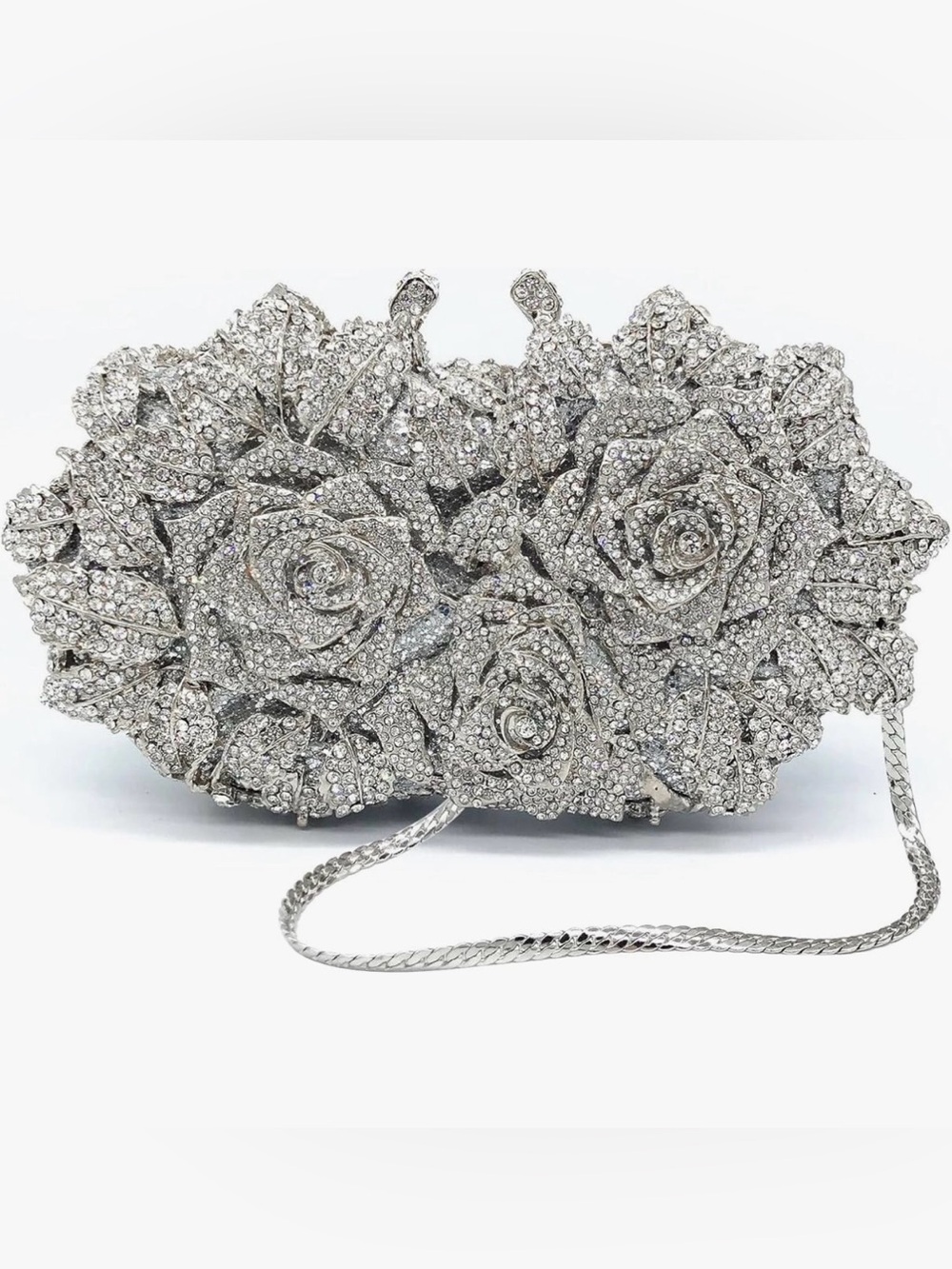 Crystal Rose Evening Clutch - Silver
